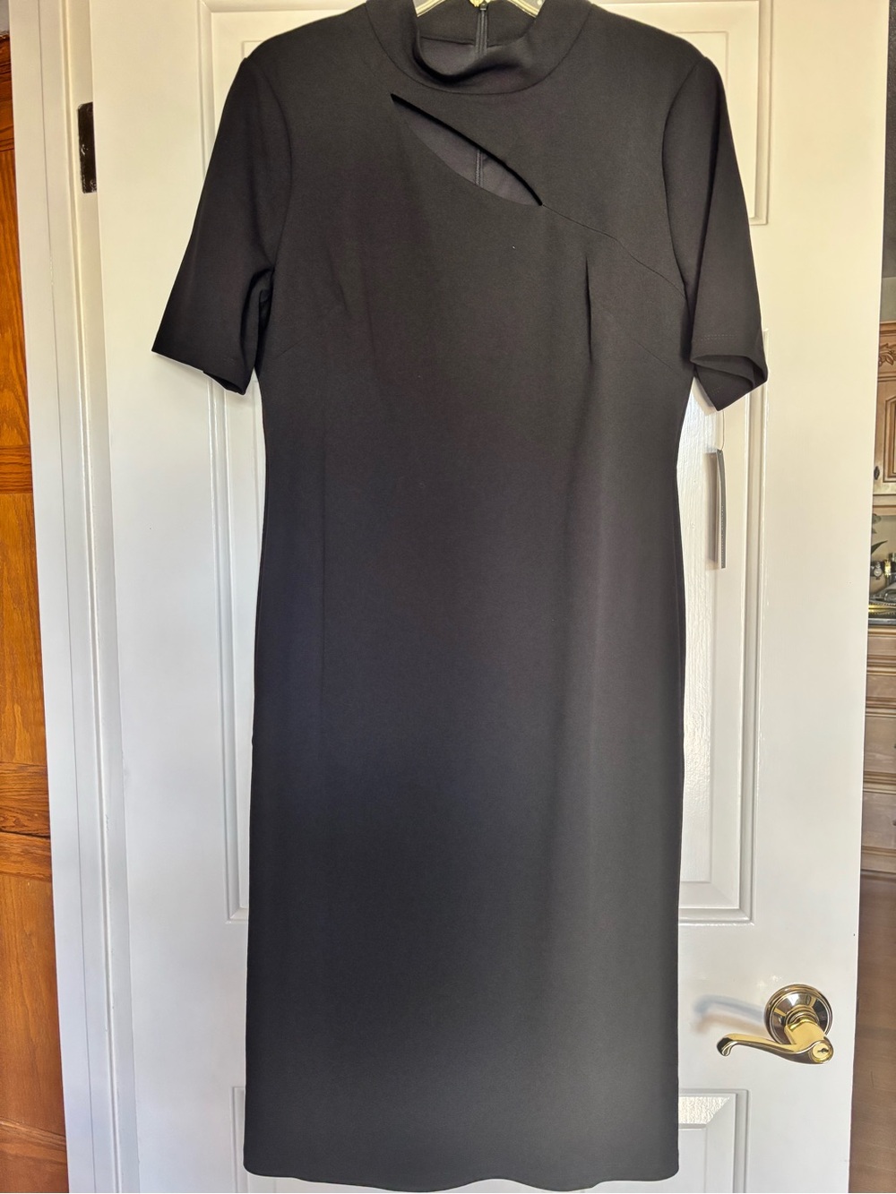Maggy London Black Midi Dress with Asymmetric Chest Cutout